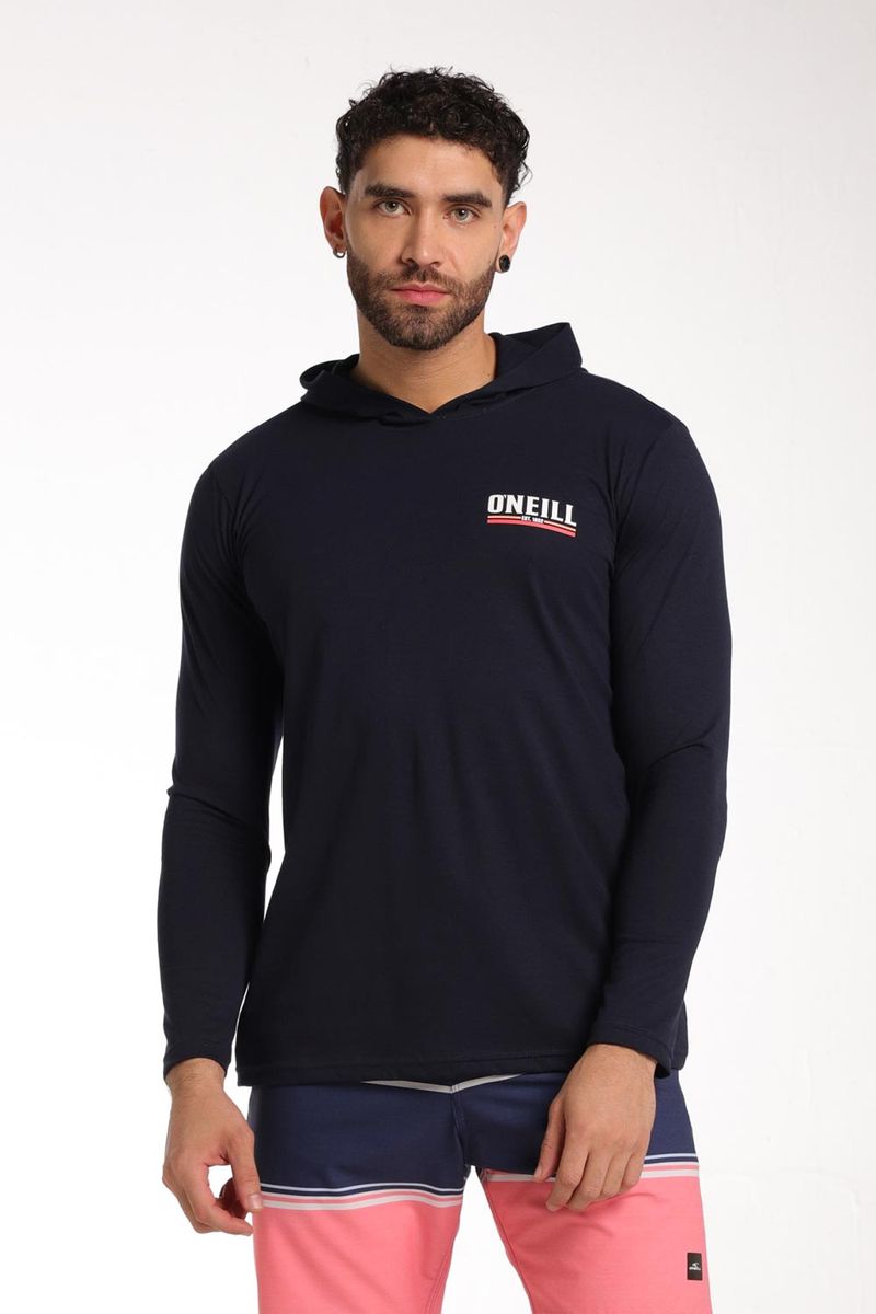 Camiseta Manga Larga Hoodie Standard Fit Sun Supply Azul Hombre