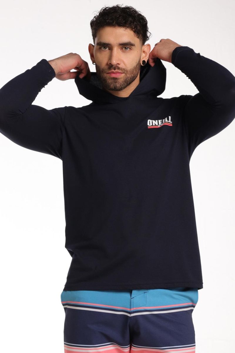 Camiseta Manga Larga Hoodie Standard Fit Sun Supply Azul Hombre
