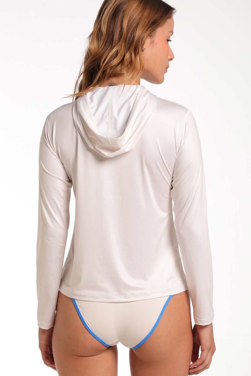 Buzo Hoodie Protección Solar Waves Thread Cafe claro Mujer