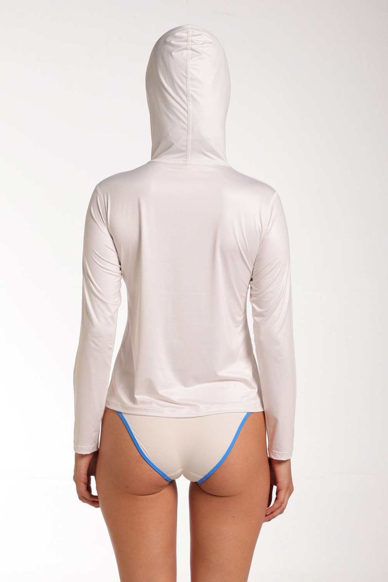 Buzo Hoodie Protección Solar Waves Thread Cafe claro Mujer